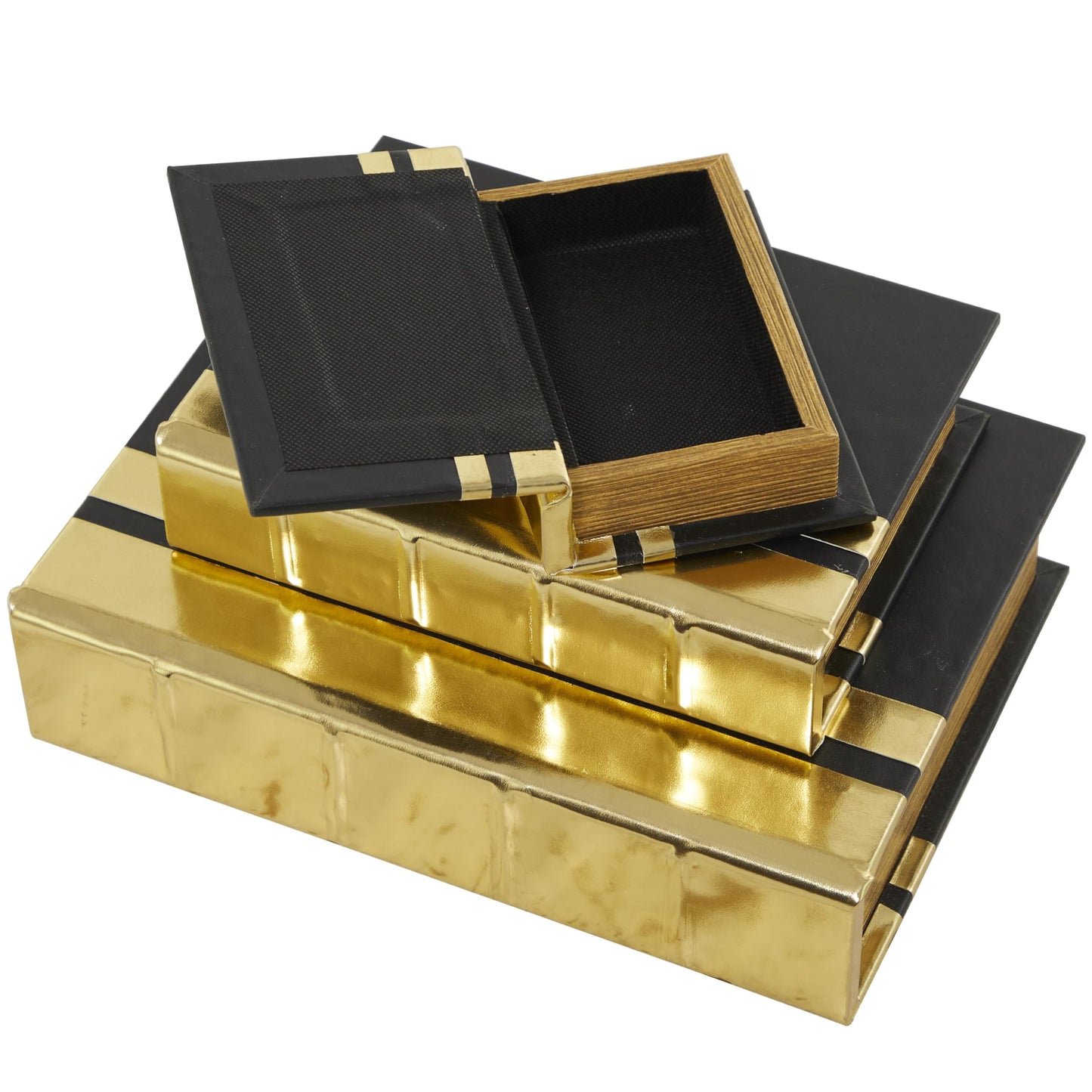 Black and Gold Faux Leather Decorative, Book Shaped Boxes