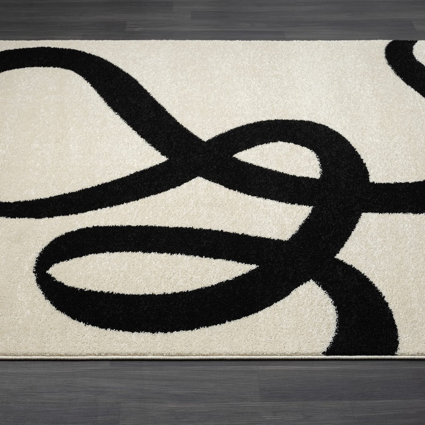 Beige and Black Abstract, Line Design 8"x10" Area Rug