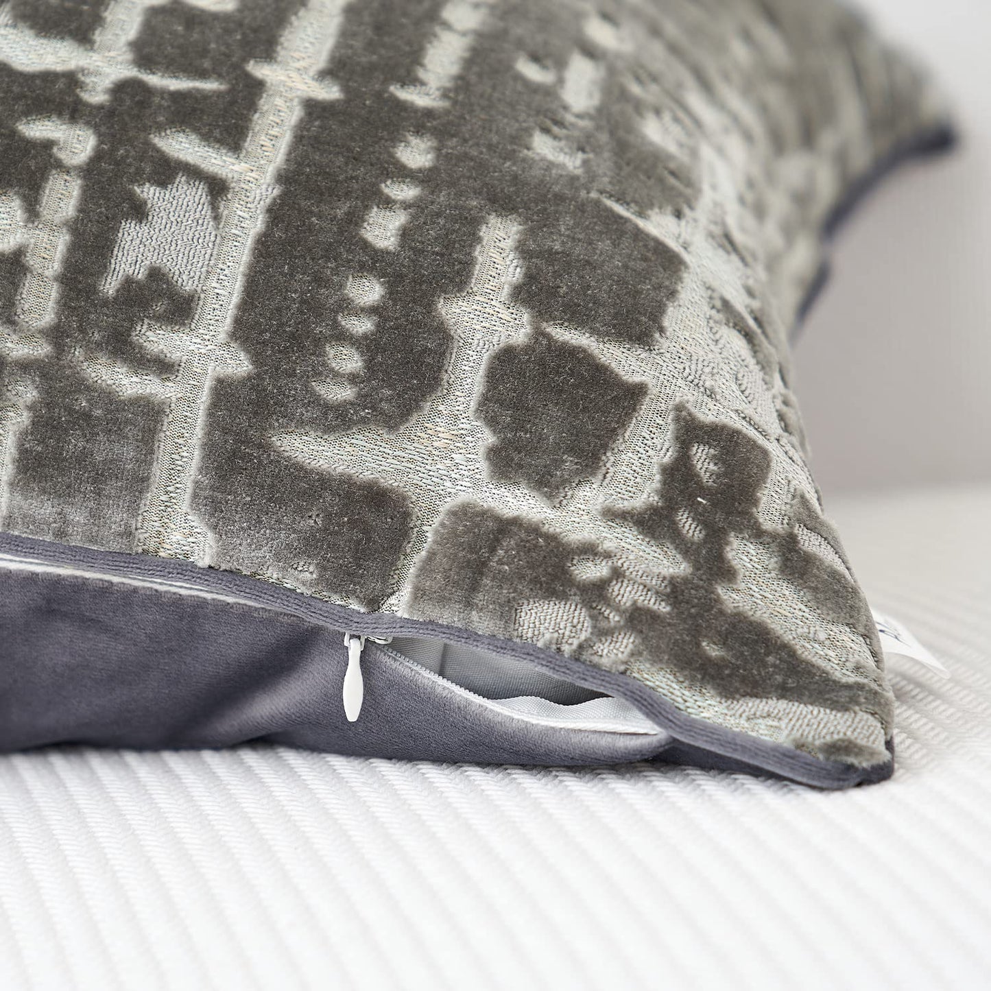 Gray Throw Pillow Cover, 18"x18" Geometrical Plaid Striped, Modern Velvet