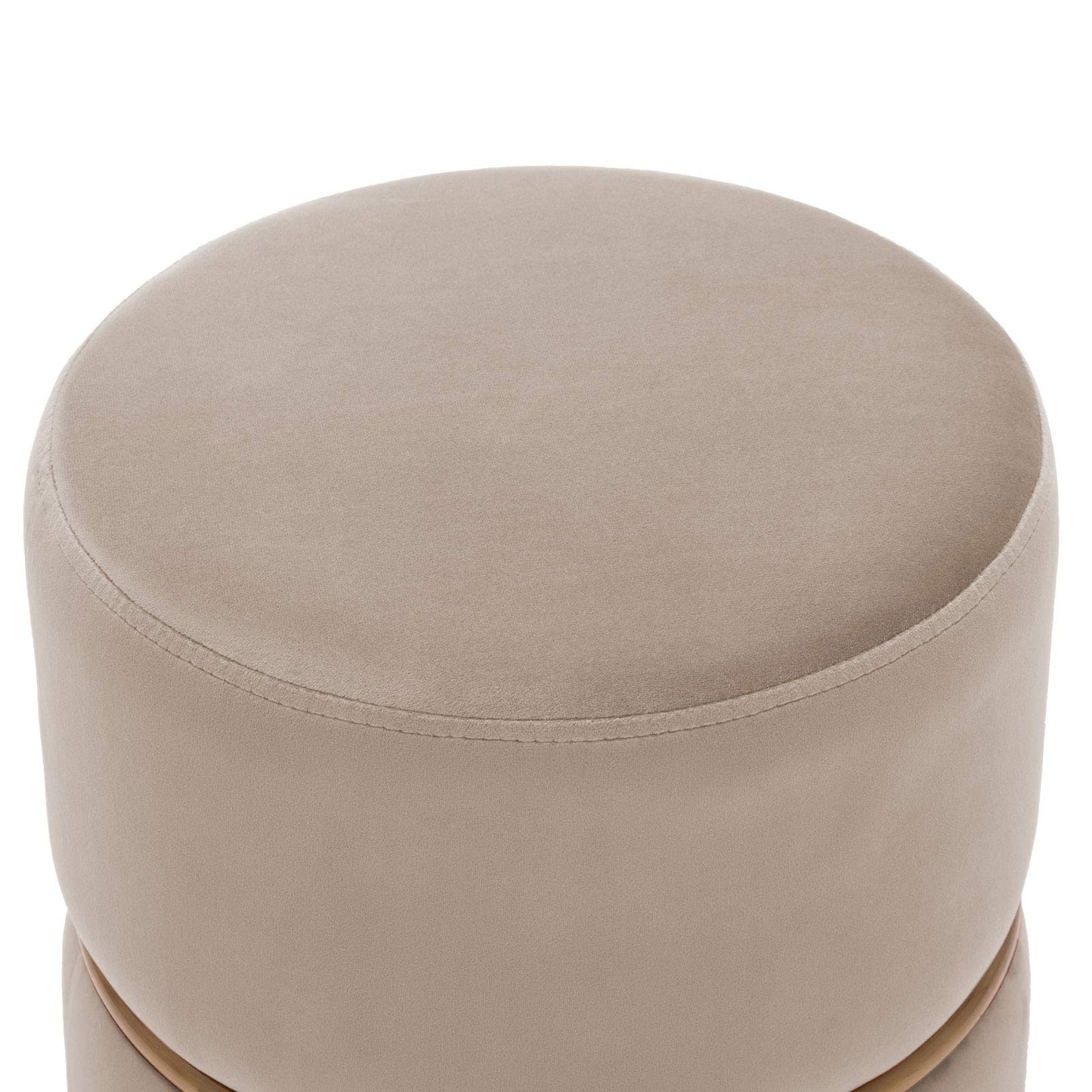 Beige Modern Round Velvet Ottoman Vanity Stool