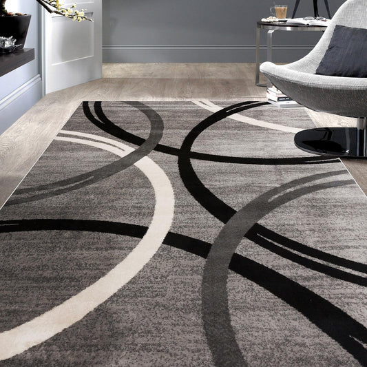 Grey Area Rug, Plush Modern Circles Abstract Design 7' 10" x 10'2"