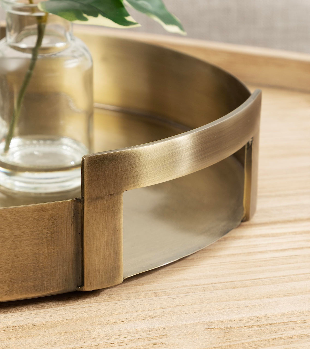 Brass Metal Round Tray, 15 x 15, Modern Glam Circular Decorative Serving Tray with Handles
