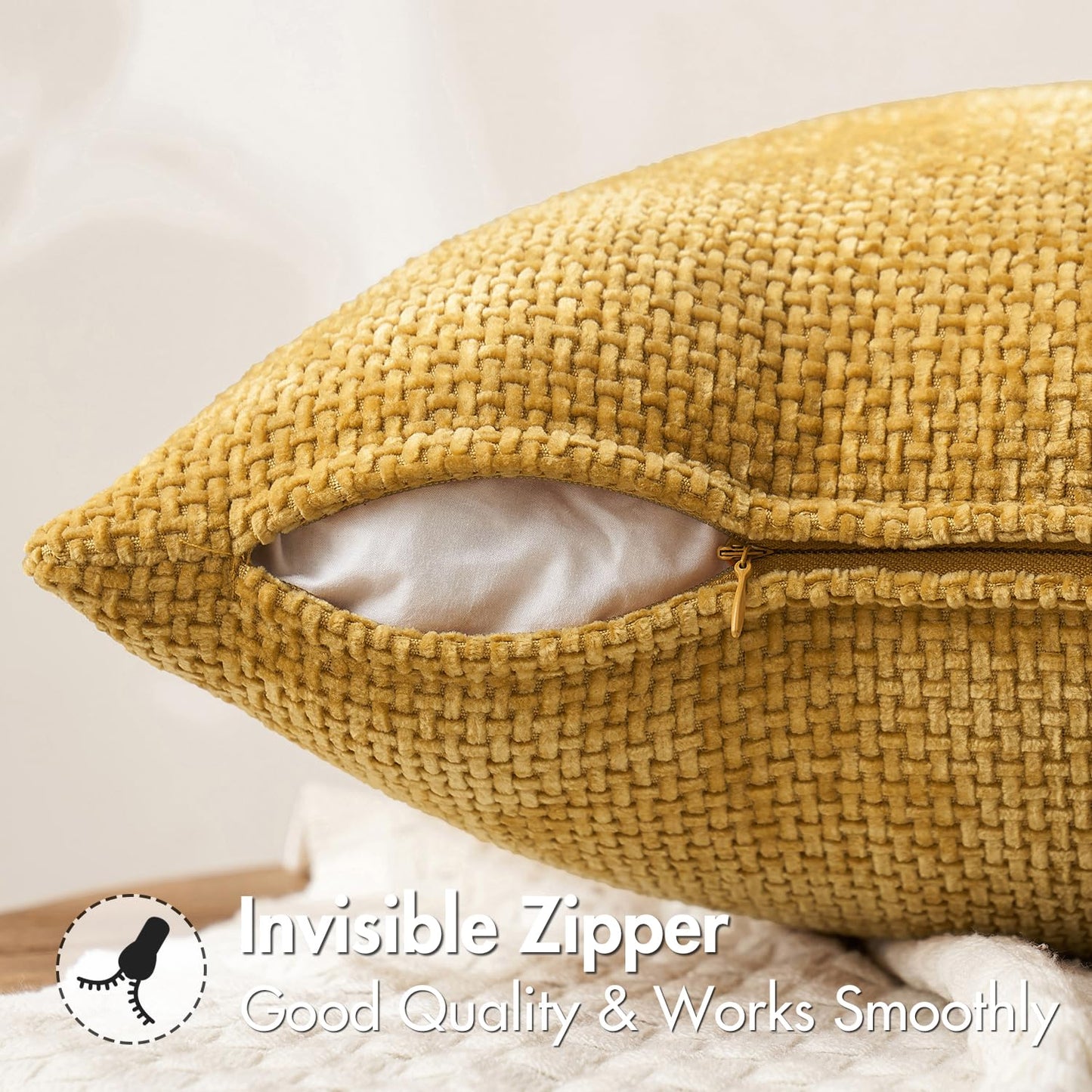 Gold Throw Pillow Covers Set of 2, 18x18 Inch, Soft Frabric