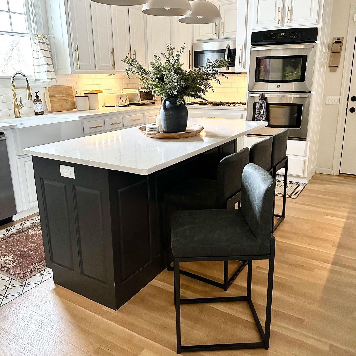 Black Bar Stools Set of 4, Counter Height 24'', PU Leather
