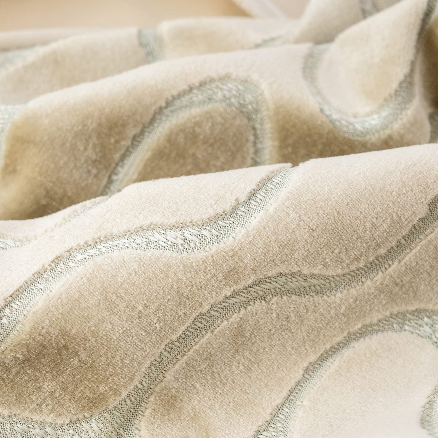 Beige Square Throw Pillow Cover, Velvet Wavy Accent