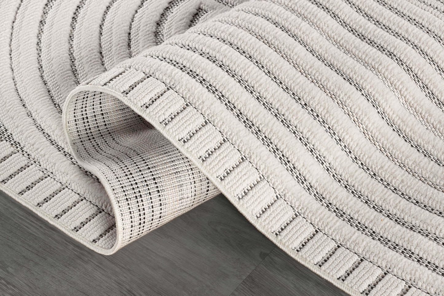 White Curved Design, Modern 10x14 Large Area Rug