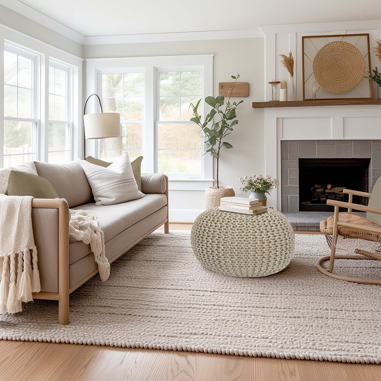 Natural Round Pouf Ottoman