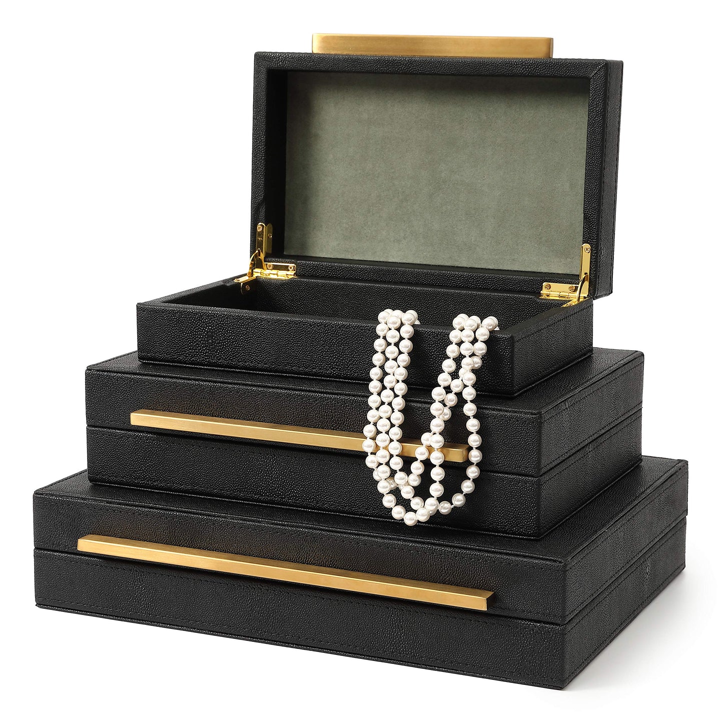 Black Faux Leather Decor Box Set, Storage