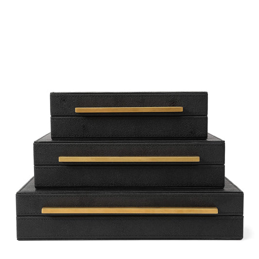 Black Faux Leather Decor Box Set, Storage