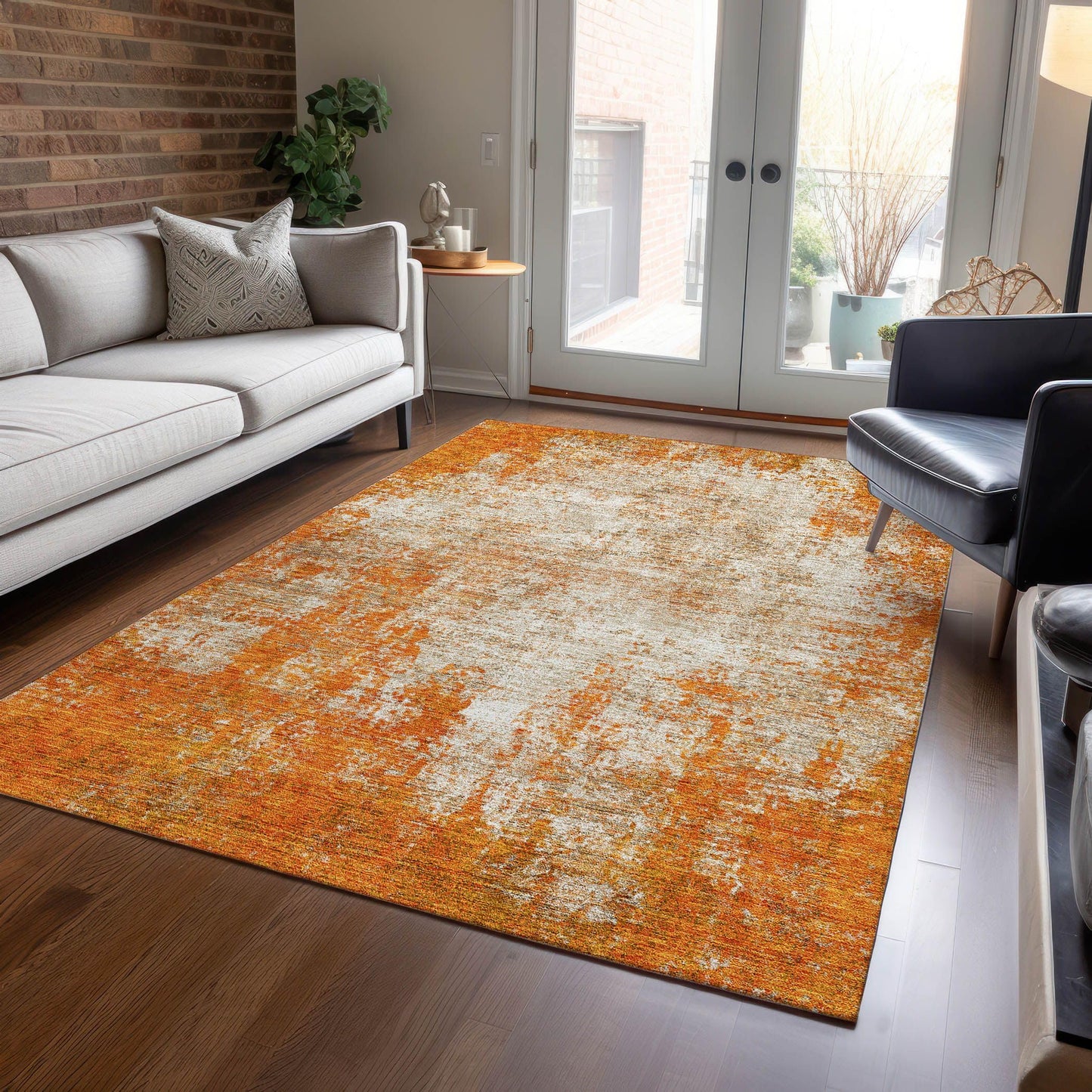 Orange Abstract Area Rug 8' x 10' Indoor/Outdoor