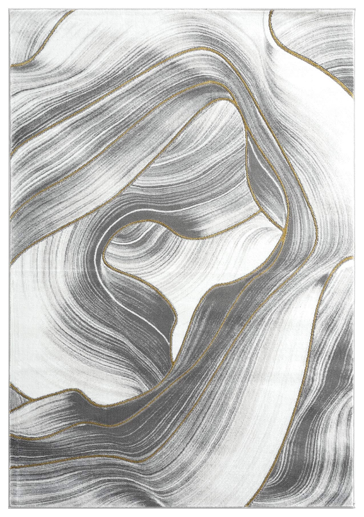 Grey Area Rug,  7' 9" x 10' 2" (8x10), Metallic Gold , Swirl Design