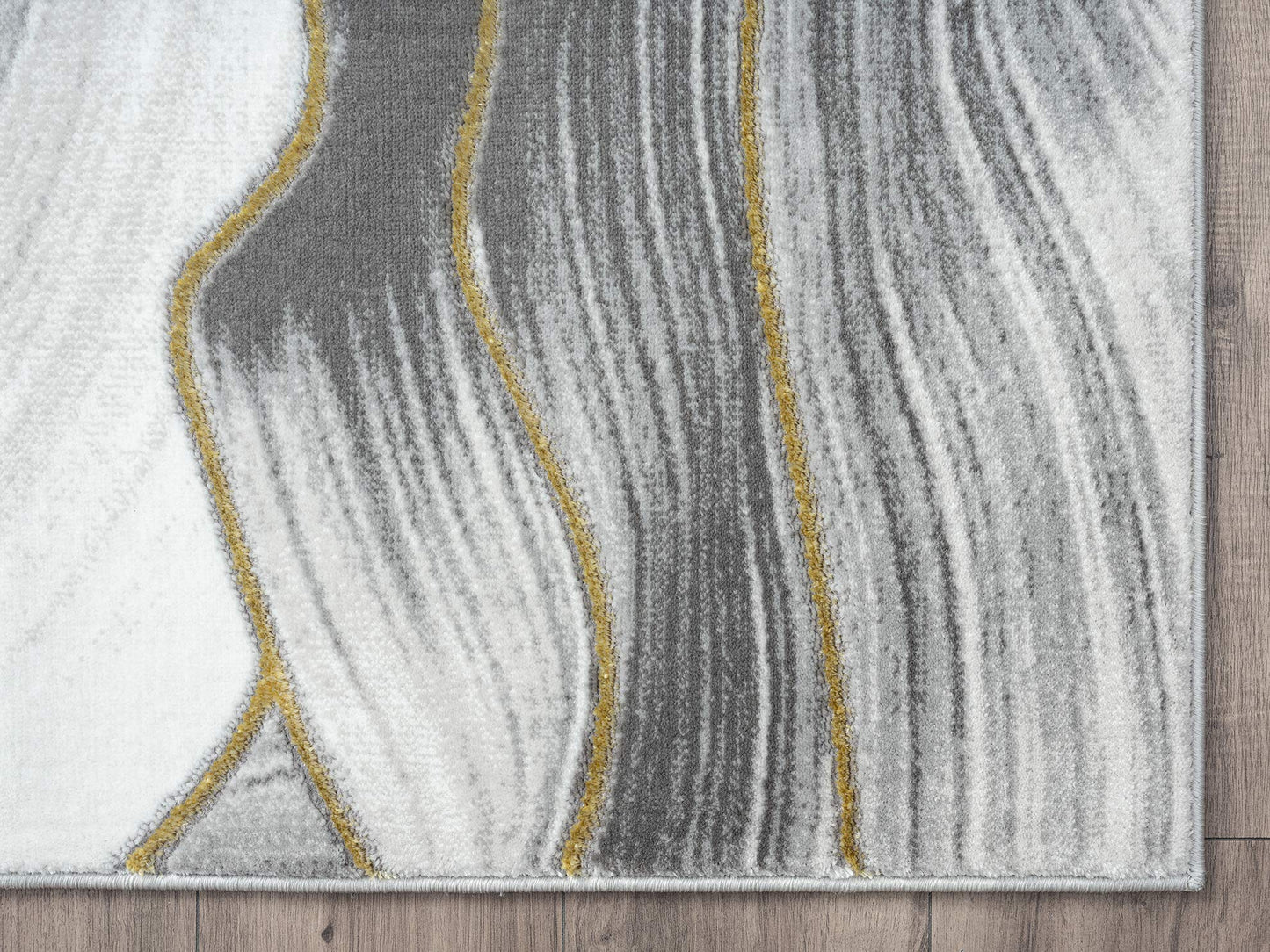 Grey Area Rug,  7' 9" x 10' 2" (8x10), Metallic Gold , Swirl Design