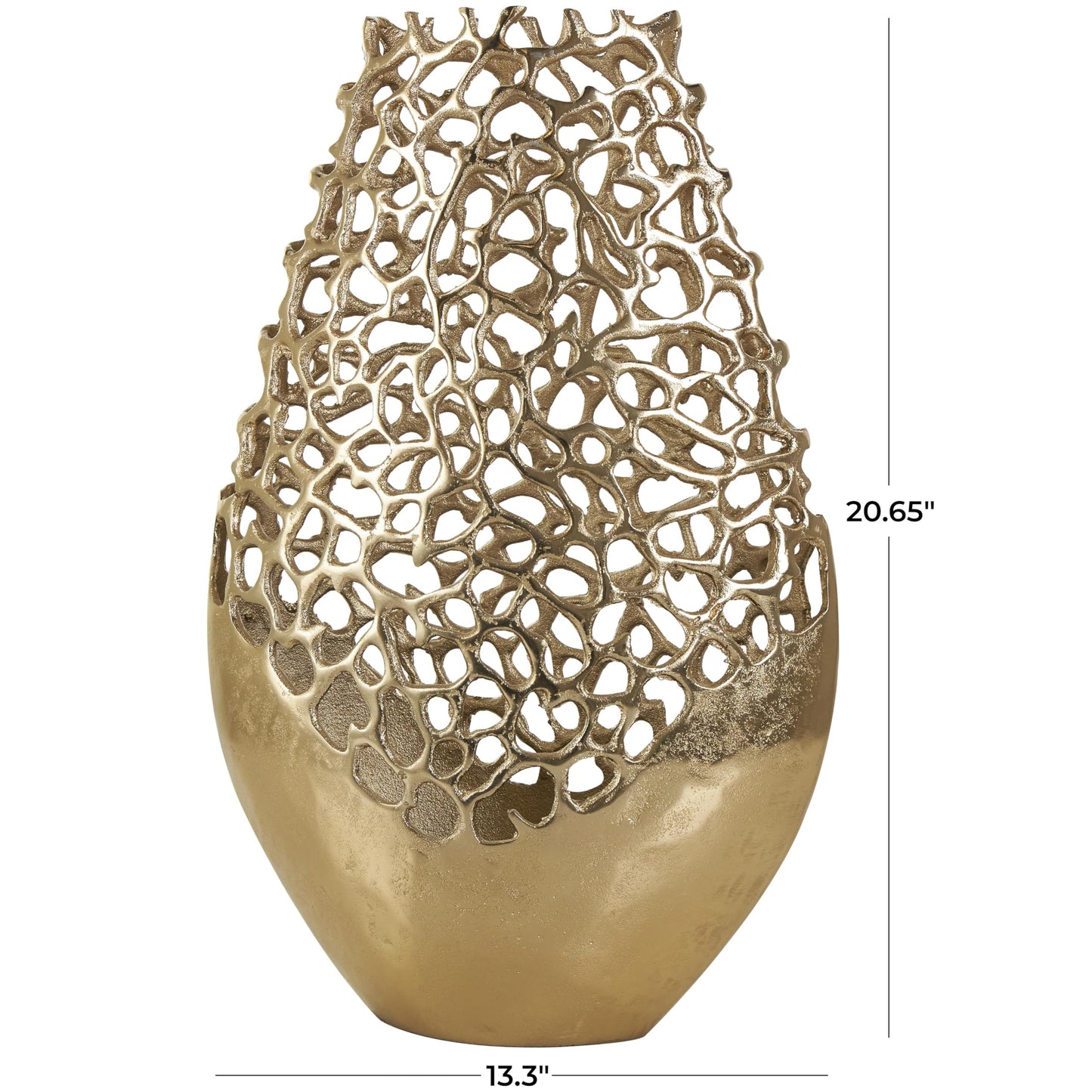 Gold Rounded Centerpiece Vase, Unique Open Lattice