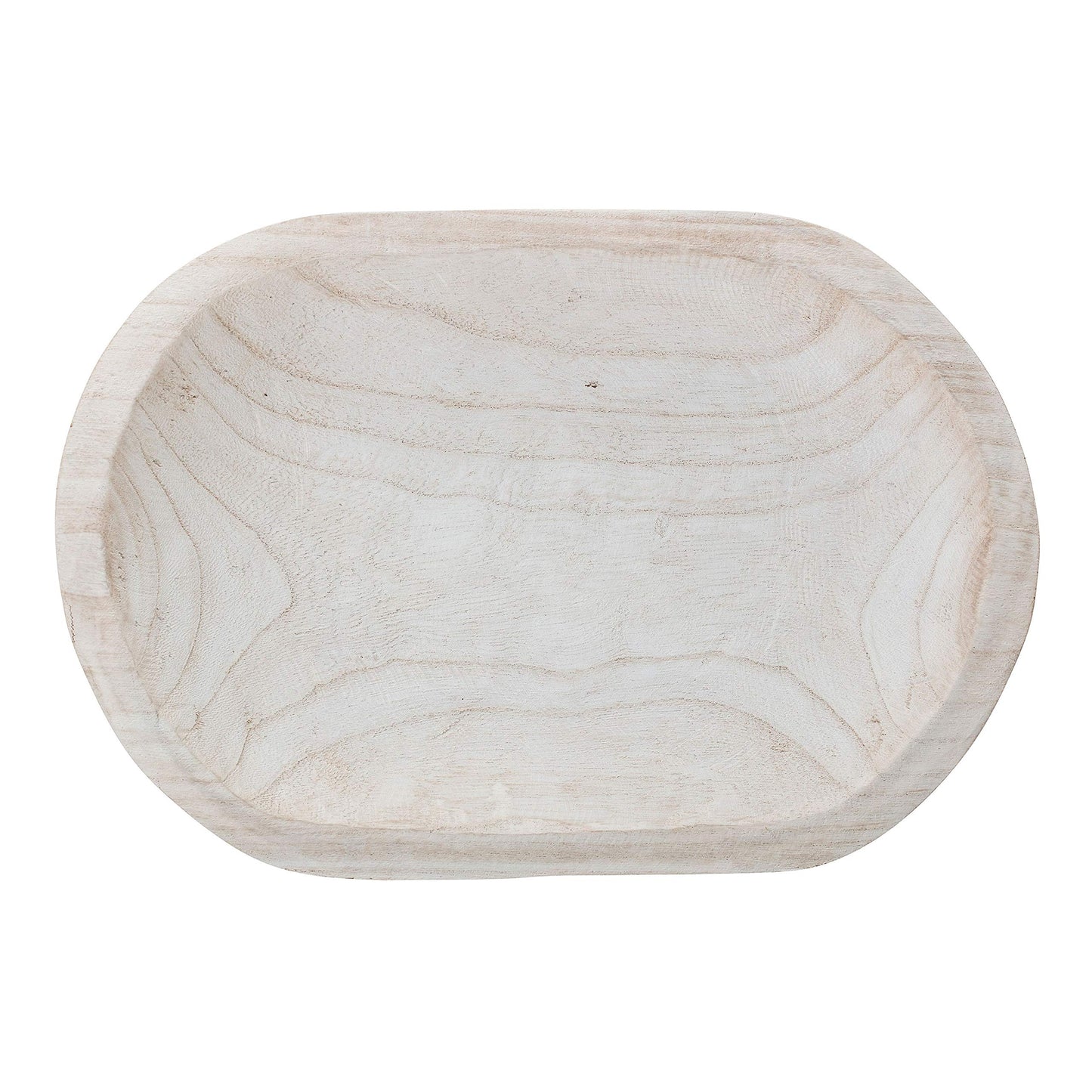 Hand-Carved Wood Bowl Whitewashed Finish