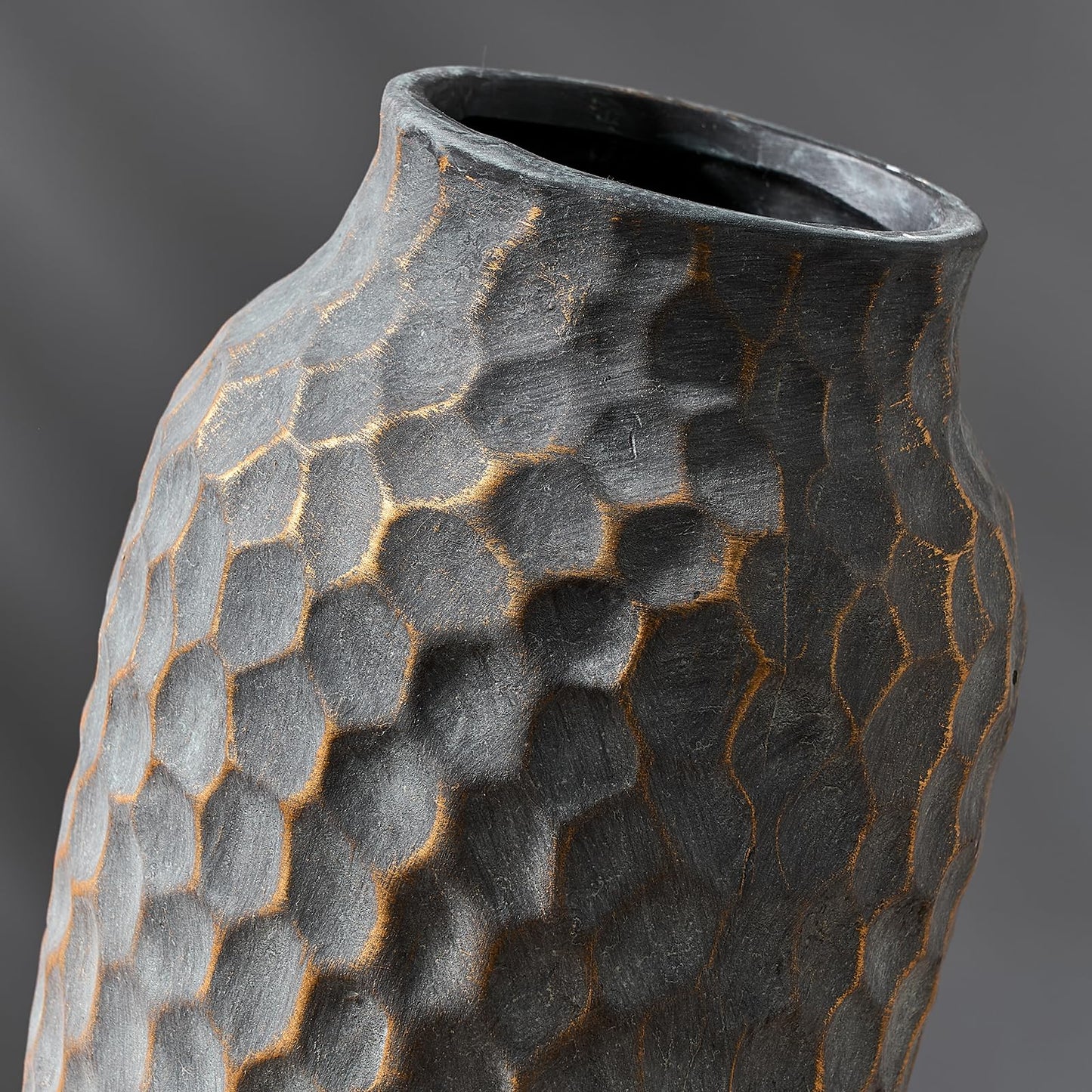 Grey-Bronze Ceramic Rustic Hammered Vase, Decor