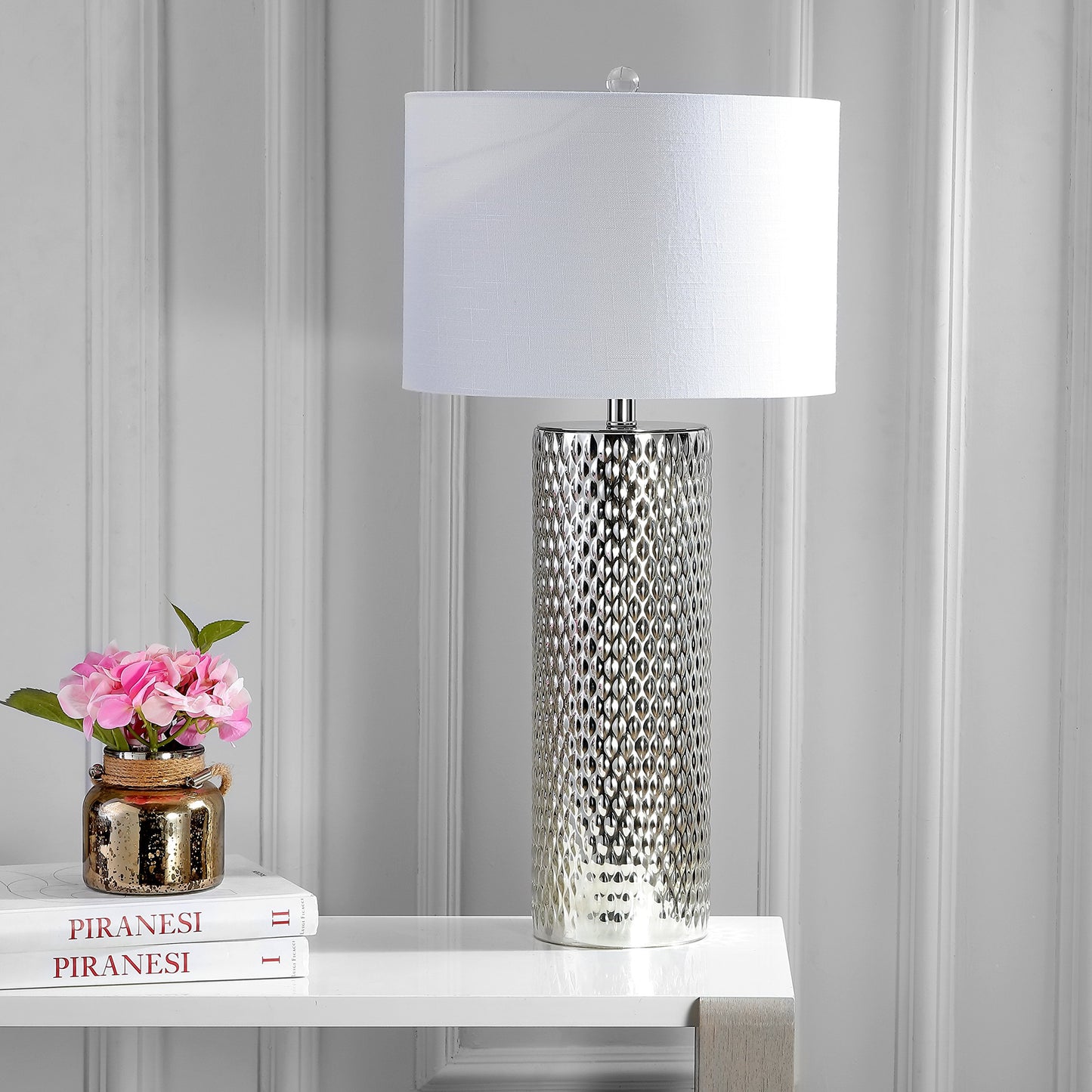 Silver Hammered 30" Table Lamp