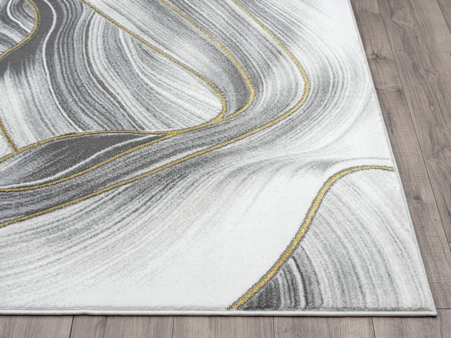 Grey Area Rug,  7' 9" x 10' 2" (8x10), Metallic Gold , Swirl Design