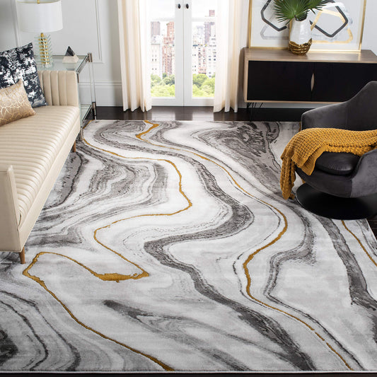 Grey and Gold Modern Abstract Design Area Rug - 8' x 10'
