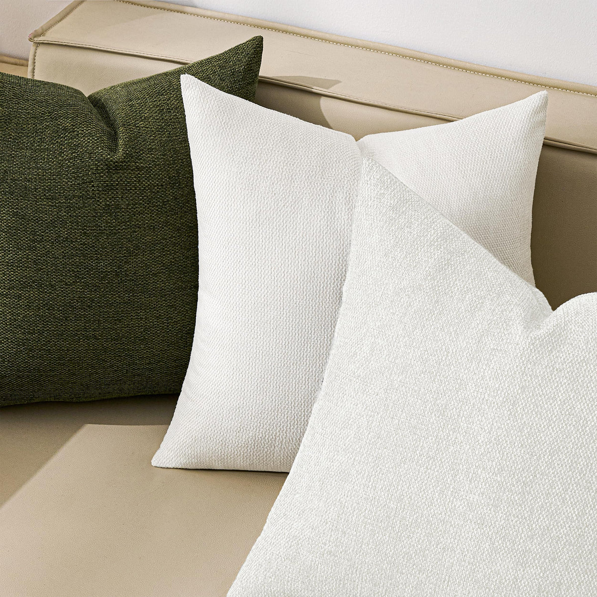 Cream White Textured, Natural Linen Look Throw Pillow Covers. 20x20 inch Set of 2