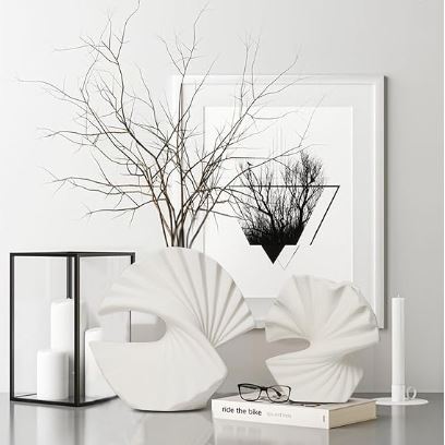 White Ceramic Vase, Set of 2 - Minimalist Nordic | Table Centerpiece